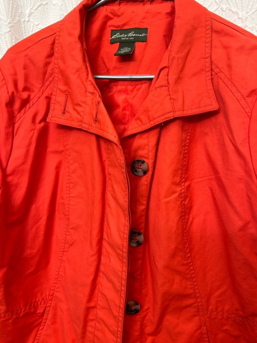 Eddie Bauer Bright Orange/Red Lightweight Rain Coat - Picture 5 of 5